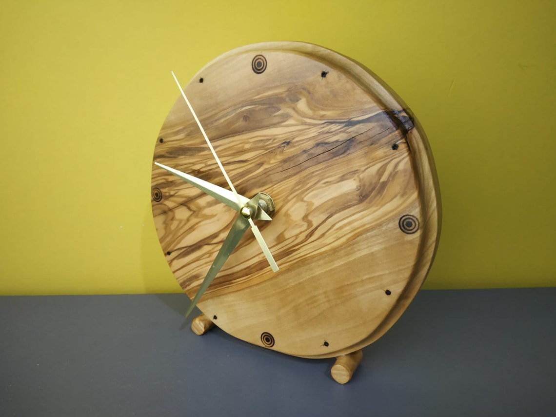 Personalized Wood Table Clock w Handmade Olive Desk Clock Etsy