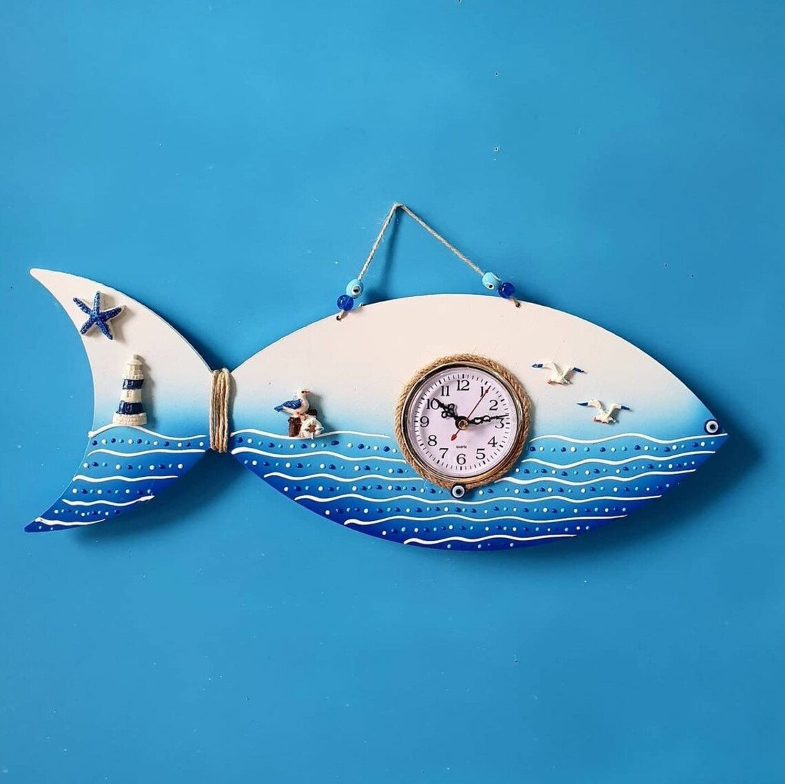 Blue Fish Clock w Handmade Sea Clock Sea Art Wal Clock Etsy