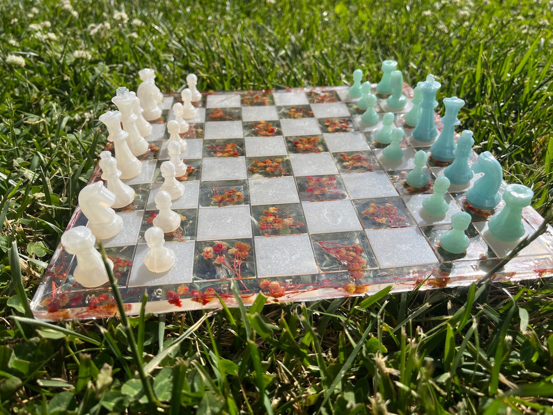 Epoxy Chess Set W Resin Chessboard Handmade Epoxy Etsy
