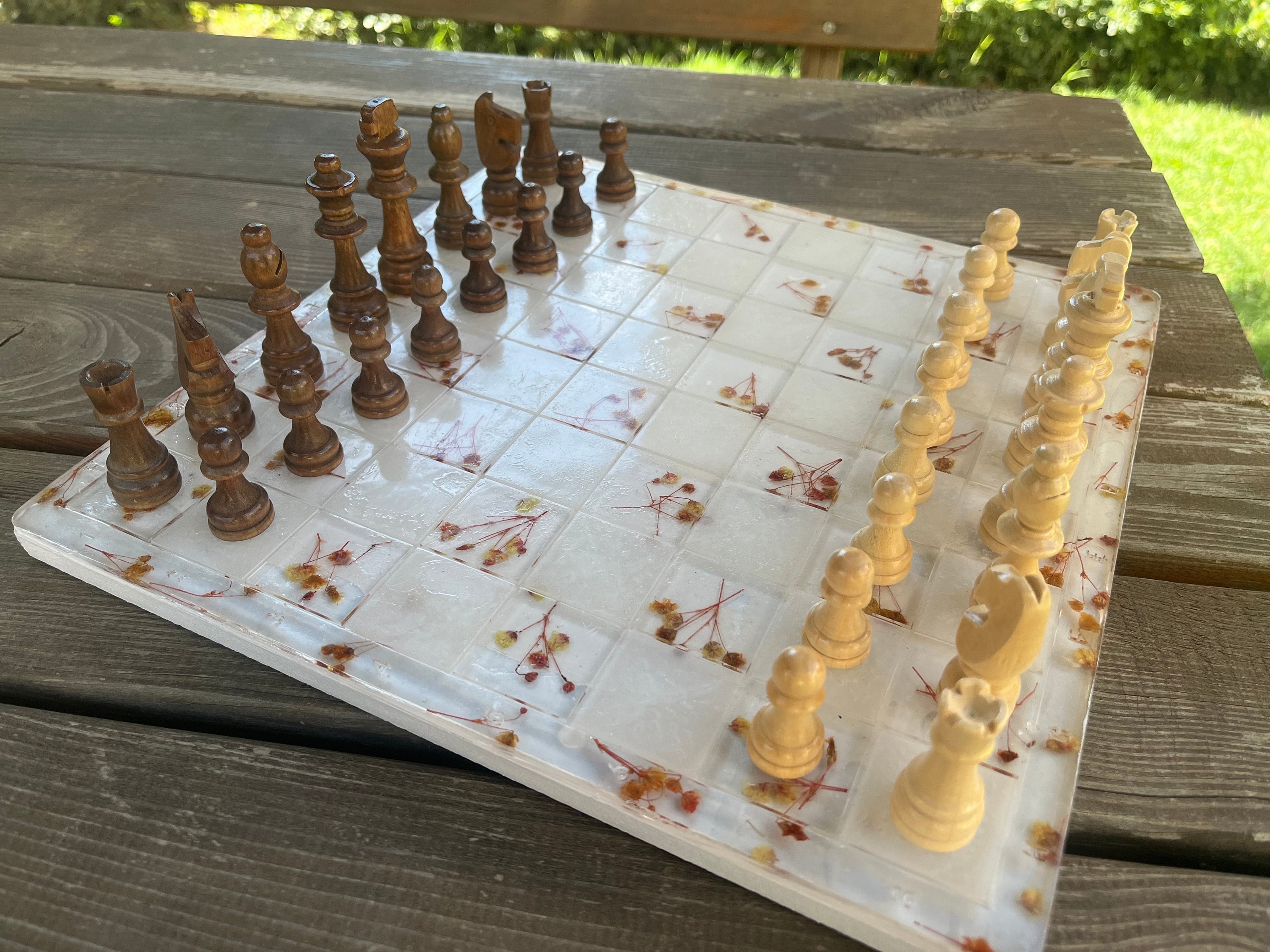 Chess set, Forest vs Flowers chess, themed chess set, botanical chess,  nature gifts, unique chess, chess set puzzle board, encasing nature