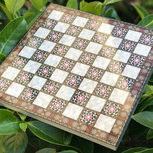 手作りチェスボード 25 x 25 cm 9.84&quot;x9.84&quot; 木製ゲームボード付き - マザーオブパール柄チェスボード - ゲームボードギフト