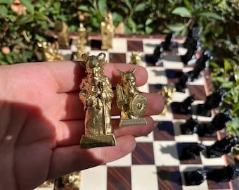 Vikings Chess Set with Gold Pieces - Handmade Wooden Board