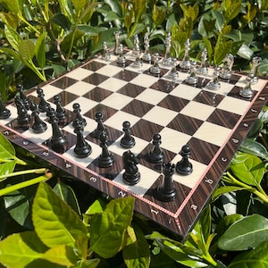 Luxury Chess Set w\ Handmade Metal Chess Pieces - Classic Chess Table and Figures - Game Board Set - Gift for Dad - Gift for Men -Chess Game