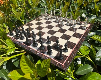Handmade Metal Chess Set: Walnut Wood Board, Classic Figures