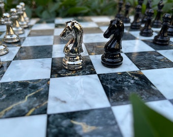 Metal Chess Set: Luxury Chess Pieces & Wooden Board (11.81"x11.81")
