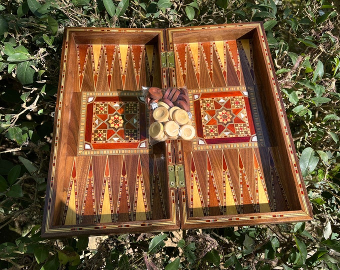 Backgammon Set Modern w\ Luxury Backgammon Set - Deluxe Checkers Game - Inlaid Backgammon - Mother of Pearl Game - Pearl Backgammon Gift Set