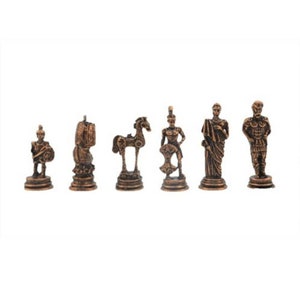 Handmade Metal Trojan Chess Pieces: Copper & Nickel Finish