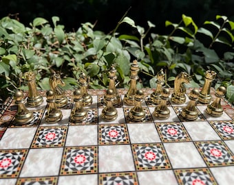 Handmade Wooden Chess Set with Metal Pieces - Unique Design