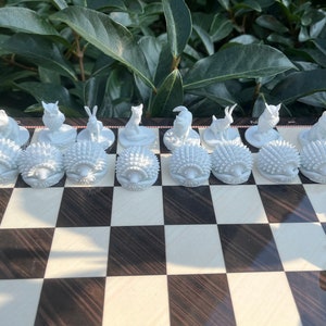 Wild Chess Set w/ Animal Chess Pieces - Owl Figure - Wolf Chess Set - Handmade Chessboard - Wooden Chessboard - Birthday Game Set