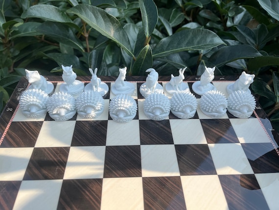 Wild Chess Set W/ Animal Chess Pieces - Owl Figure - Wolf