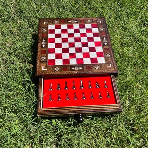Handmade Pearl Inlaid Wooden Chess Set: Luxury Metal Chess Pieces