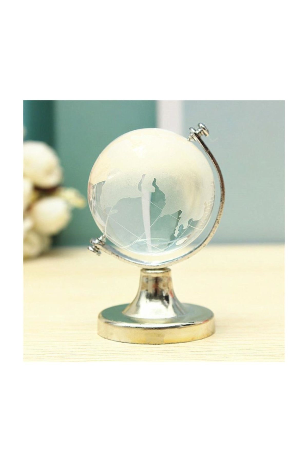 Meinposten Globus 17cm Grau-Gold - Dekorative Weltkugel Auf Mangoholz Sockel