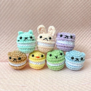 soft mini crochet animal macaron plushie keychain