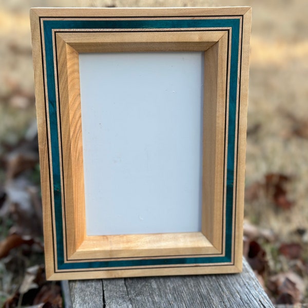 Solid Maple 4x6 frame with Blue Maple, and Wenge inlay