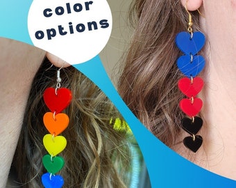 Heart Stack Polyamory Pride + Rainbow LGTBQ Pride Dangle Earrings