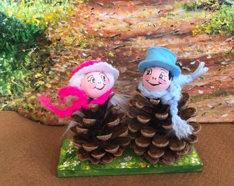 Handmade Spring Pine Cone Couple