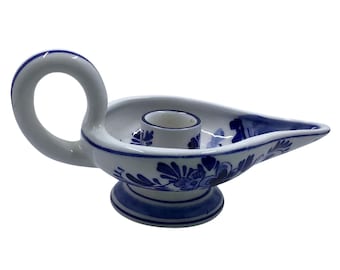 Portavelas de cerámica azul de Delft hecho a mano en 1984