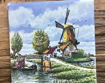 Dutch Windmill Scene Ceramic Tile 6" X 6" Made In England