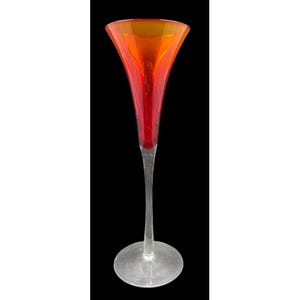 Cadmium Glass Long Stem Goblet Red Amber UV Glow Art Glass Flute