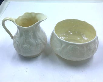 Vintage Belleek Ireland Creamer & Sugar Bowl Set