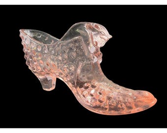 Zapatilla de tacón con cabeza de gato, color rosa, de Fenton Art Glass, estilo vintage, coleccionable.