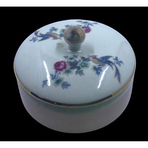 Franciscan Kaolena Vintage Peach Powder Dish Floral & Bird 4" With Lid