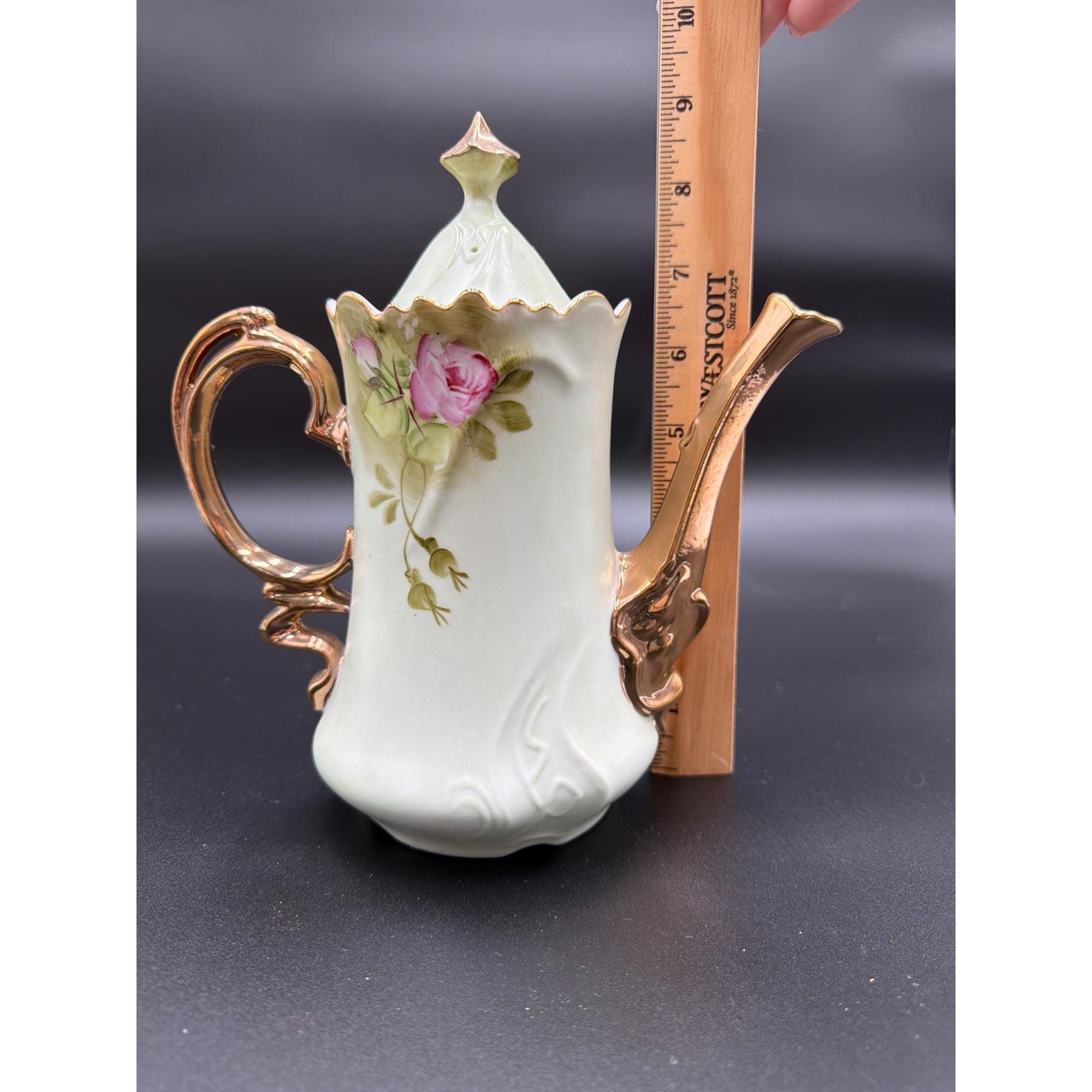VTG Lefton Floral Porcelain Tea Coffee 8 Pieces Green Heritage
