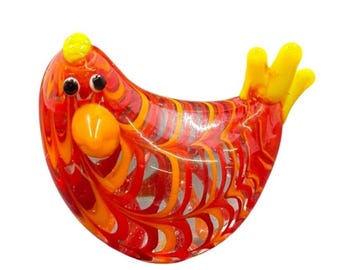 Fenton Art Glass FF Rot Orange Swirl Vogel Figur Made in China