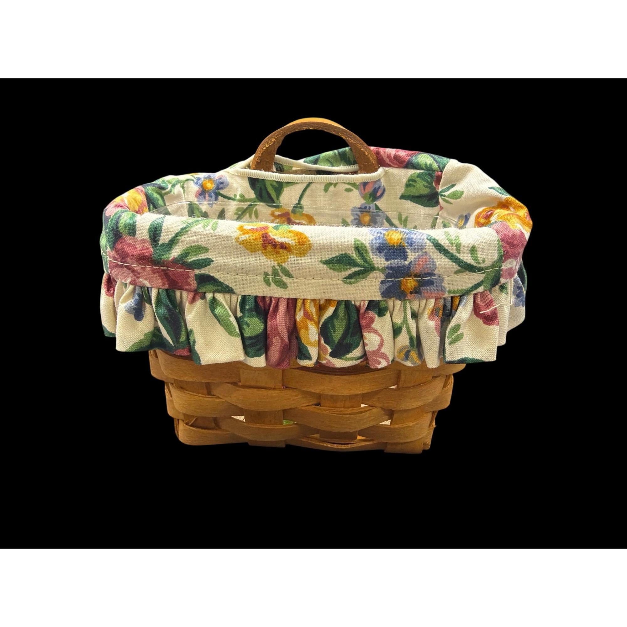 Longaberger Small Basket With Floral Fabric Liner & Plastic Insert