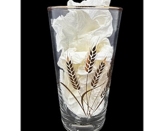 Golden Wheat 12 Oz Glass Tumblers With 22k Gold Trim Vintage Duz Premium Set Of 2