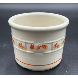 Longaberger Pottery Candy Corn Crock Halloween Utensil Holder USA Vintage