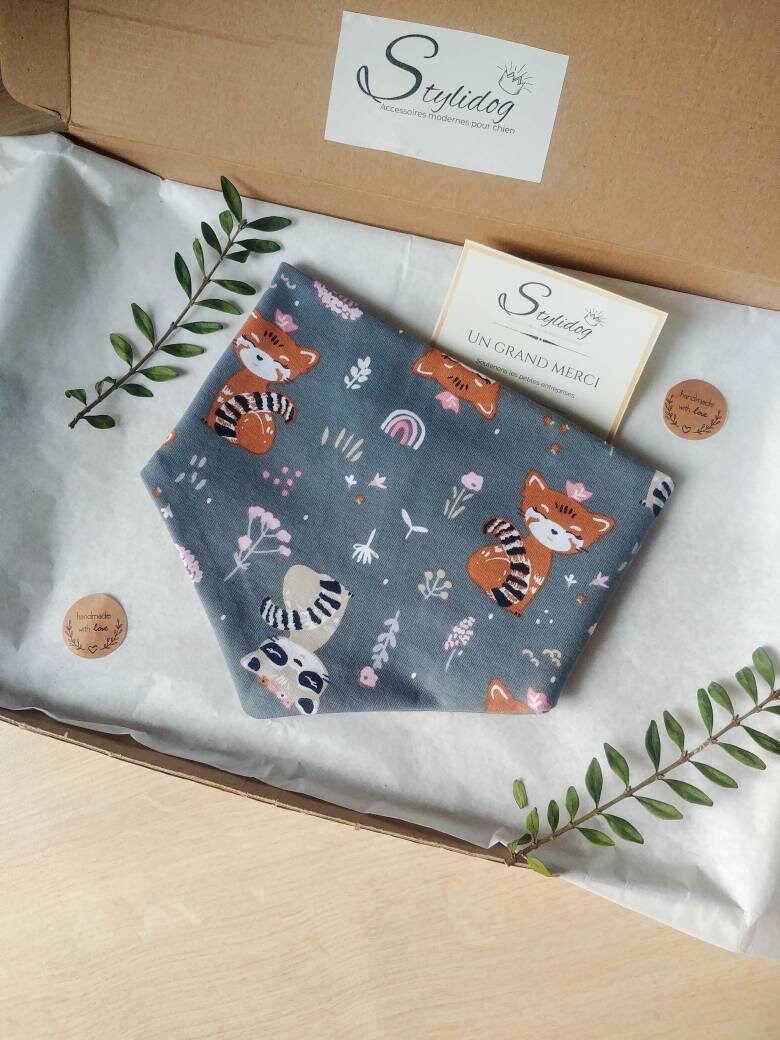 Bandana Pour Chien/Accessoire Vêtement Bandana à Pression Chat de La Foret Gris