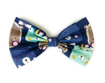 Handmade dog bow tie / Dog accessory / Cotton dog bow tie / bear pattern dog bow tie / Cat bow / Dog