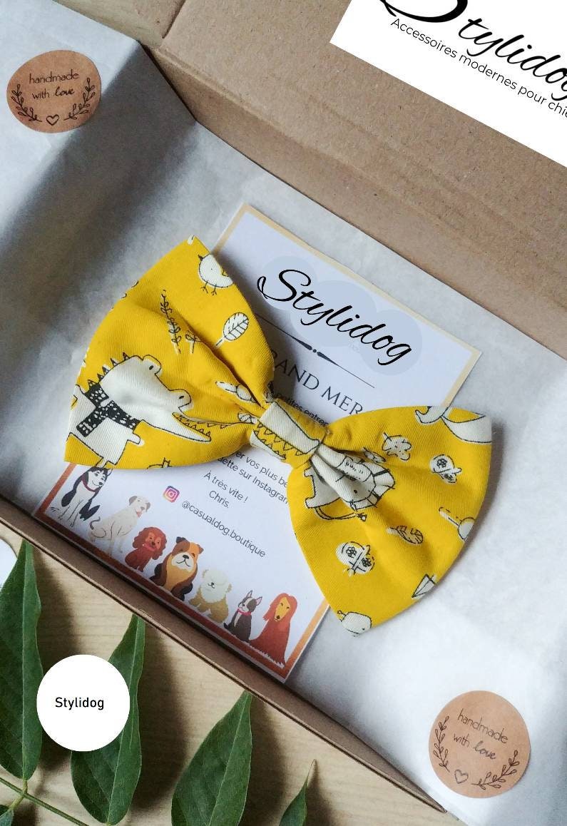 Noeud Papillon Chien Fait Main/Accessoire Noeud Coton Noeud Jaune Chat Chien