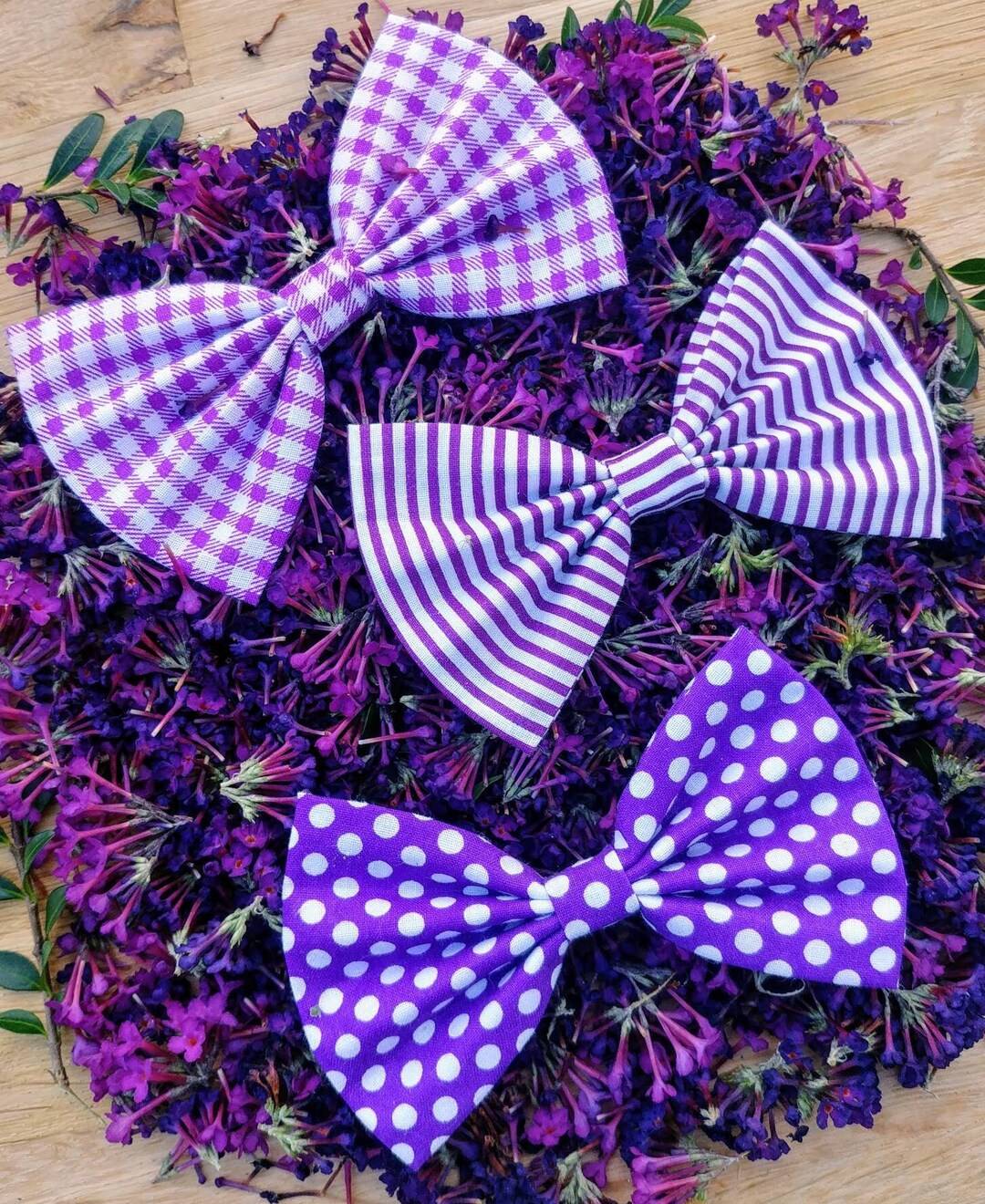 Dog Bow Tie / Dog Accessory / Gingham Dog Bow Tie / Purple Dog Bow Tie