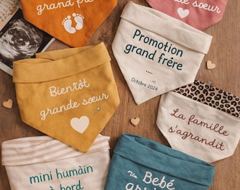 Bandana chien annonce grossesse — Grand frère Grand sœur personnalisé — Accessoire chien message fait main France — Cadeau future maman