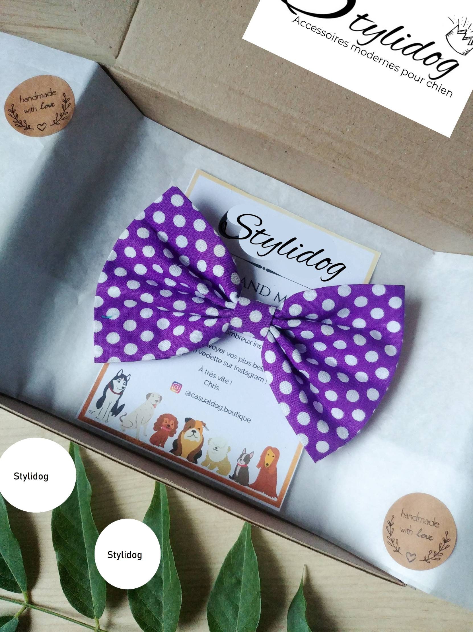 Noeud Papillon Chien/Accessoire Noeud Violet Noeud à Pois Chat Motif Pois