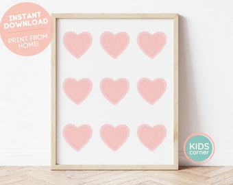 Hearts Printable Wall Art, Nursery Decor Playroom, Valentines Instant Download, Valentine Poster Print, Pink Kids Wall Art, DIGITAL DOWNLOAD