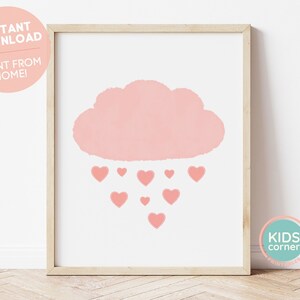 Pink Cloud Printable Wall Art, Cloud and Hearts Nursery Decor, Playroom Art, Instant Download, Love Wall Art, DIGITAL DOWNLOAD