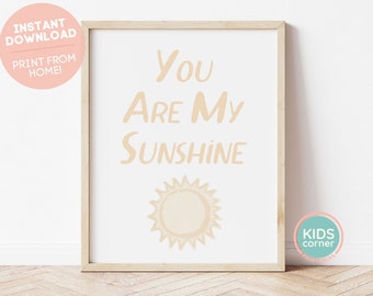 You Are My Sunshine Printable Wall Art, Neutral Nursery Decor, Playroom, Instant Download, Yellow Sunshine Wall Art, Kids DIGITAL DOWNLOAD