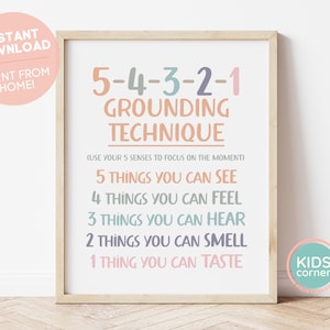 5-4-3-2-1 Grounding Technique, Things You Can See, Feel, Hear, Smell, Taste, Focus On The Moment, Classroom Activity, Mindfulness DOWNLOAD