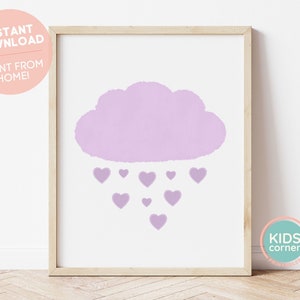 Purple Cloud Printable Wall Art, Cloud and Hearts Nursery Decor, Purple Playroom Art, Instant Download, Love Wall Art, DIGITAL DOWNLOAD
