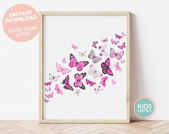 Purple Butterflies Printable, Purple Butterfly Print, Butterfly Wall Art, Watercolor Butterfly Decor, Kids Room Decor, DIGITAL DOWNLOAD