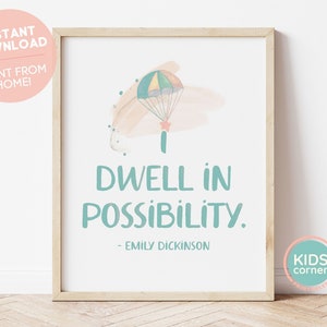 I Dwell In Possibility Print, Emily Dickinson Quote, Parachute Print, Star Print, Positive Mindset Quote, Art Quote, DIGITAL DOWNLOAD