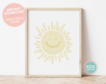 Smiling Sunshine Wall Art, Light Yellow Nursery Decor, Smile Instant Download Wall Art, PRINTABLE Wall Art, Kids Wall Art, DIGITAL DOWNLOAD