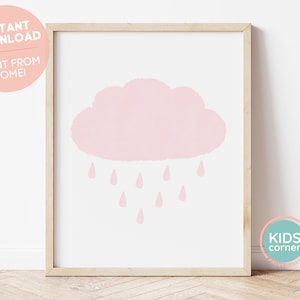 Pink Cloud Printable Wall Art, Cloud and Rain Nursery Decor, Playroom Art, Instant Download, Pink Wall Art, DIGITAL DOWNLOAD