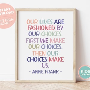 Our Lives Are Fashioned By Our Choices. First We Make Our Choices. Then Our Choices Make Us. Print, Anne Frank Quote Art, DIGITAL DOWNLOAD