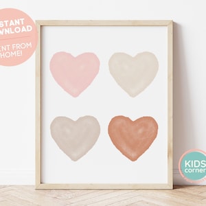 Hearts Printable Wall Art, Nursery Decor Playroom, Valentines Instant Download, Heart Poster Print, Instant Kids Wall Art, DIGITAL DOWNLOAD