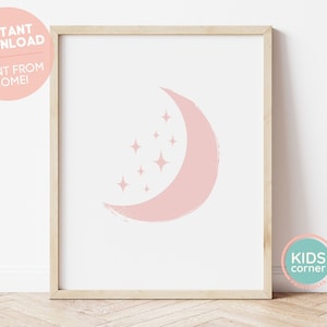 Pink Moon and Stars Print, Pink Nursery Decor, Pink Playroom Art, Instant Download, Baby Shower Gift, PRINTABLE Wall Art, DIGITAL DOWNLOAD