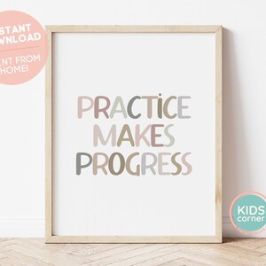 Oefening maakt vooruitgang Print, Positieve Print, Positieve Quote Art, Doordachte Quote Brown Word Art Klaslokaal, Aanmoediging DIGITALE DOWNLOAD